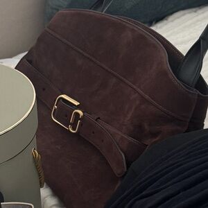 Brown Suede Shoulder Bag with Gold Buckle